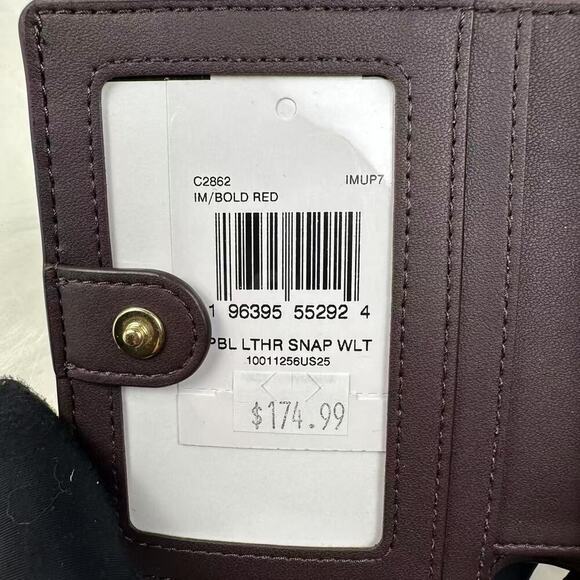 Coach Snap Wallet In Leather/Gold/Bold Red C2862 NWT - Picture 5 of 6